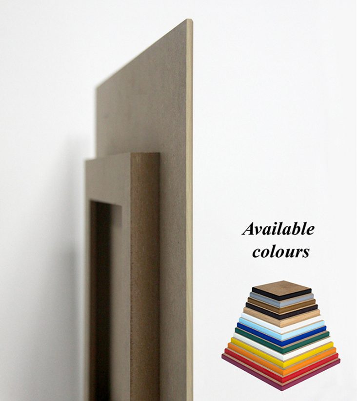 Detalle lateral del bastidor invisible y los cantos de color de Laminamarc LM Air