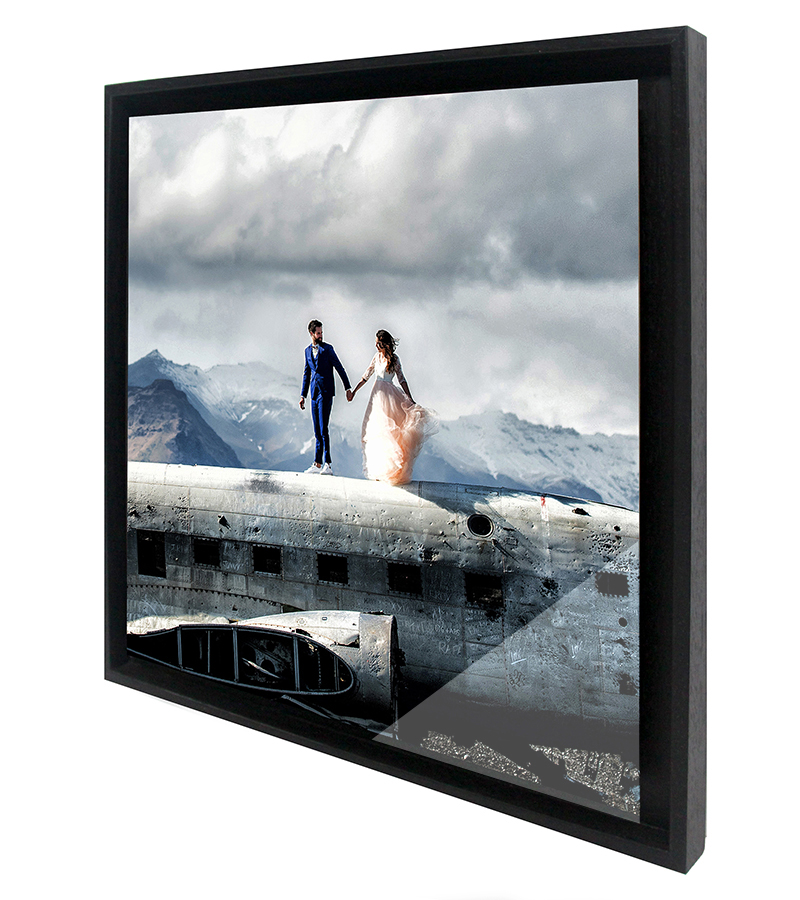 Fotografía de boda en metacrilato Laminamarc Elite con moldura de caja americana